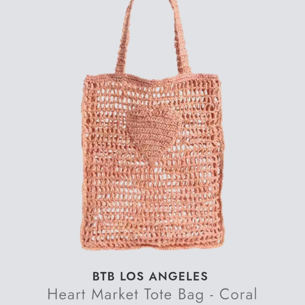 Btb Los Angeles Handwoven Natural Straw Tote Bag with Heart Accent - Picture 5 of 5